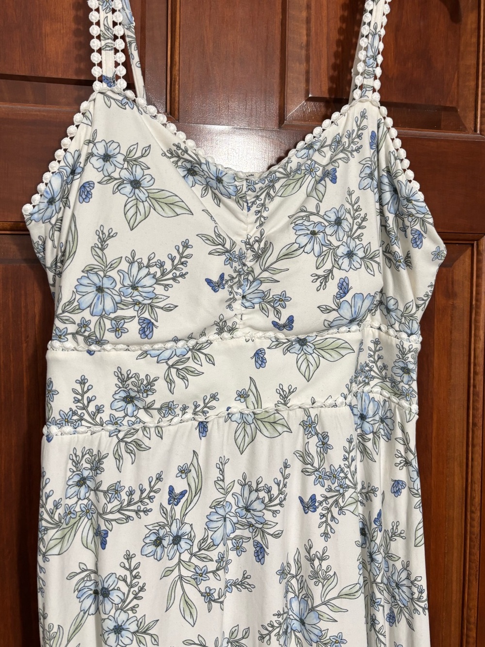 No Boundaries White Sundress Floral dress with Blue & Green Print